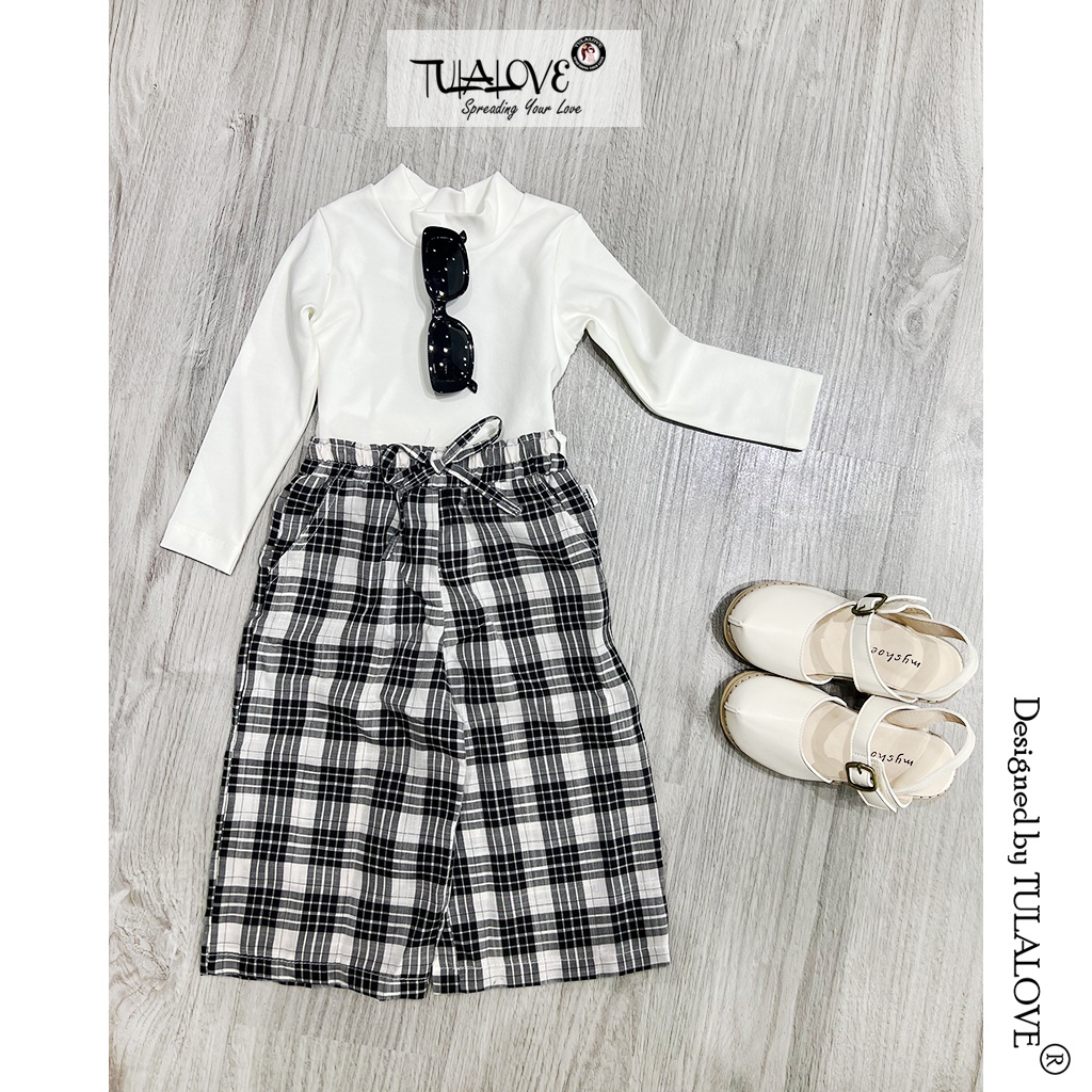 Áo Thu Đông Bé Gái Cổ 3 Phân Vải Zip, Quần Suông Kẻ Ống Rộng Cho Bé Gái, Phối Set Bé Gái Cực Đẹp Tulalove