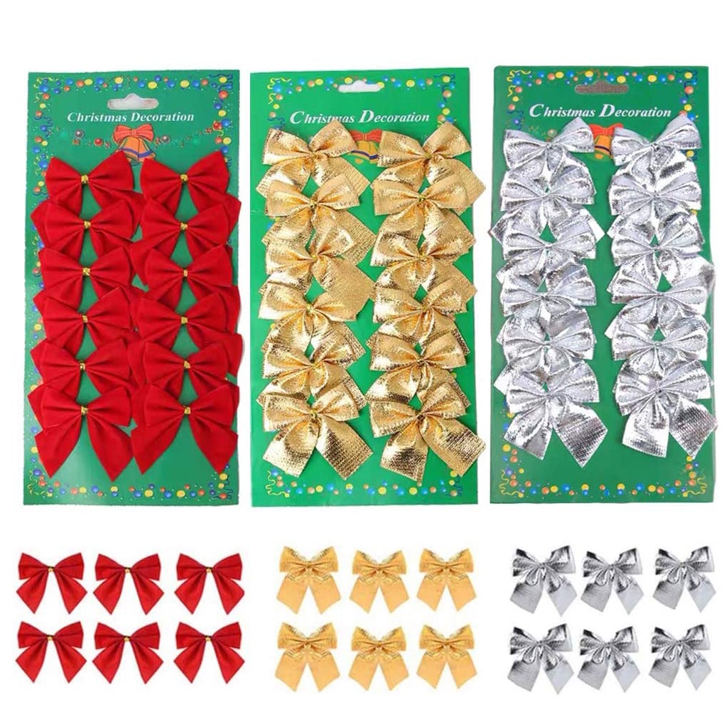 12 Nơ Treo Trang Trí Cây Thông Giáng Sinh / Năm Mới / Đêm Noel