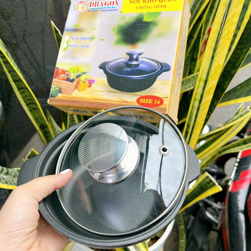 Nồi nhôm đúc chống dính nắp kính kho thịt , kho cá, kho quẹt đủ size dùng được bếp từ tiện dụng