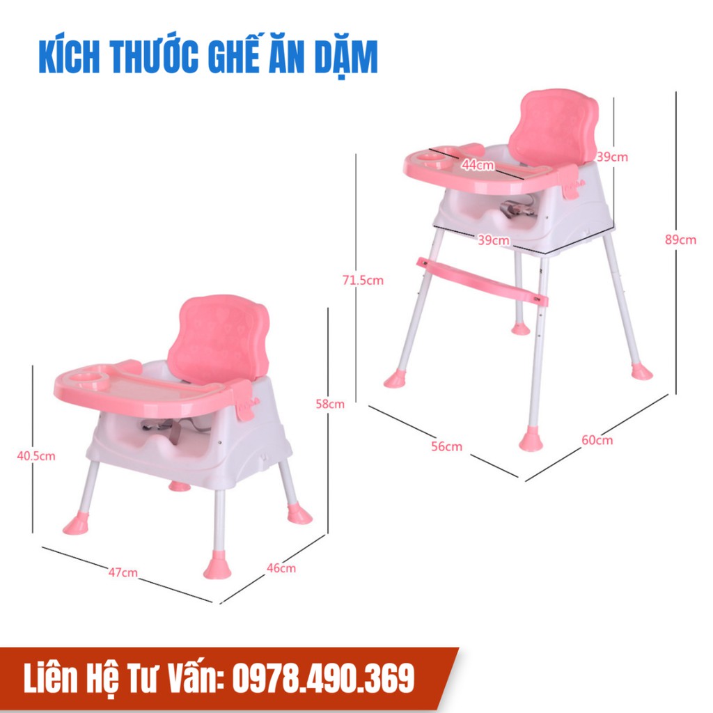 Ghế ăn dặm cho bé, điều chỉnh độ cao linh hoạt, gấp gọn dễ dàng tiện lợi