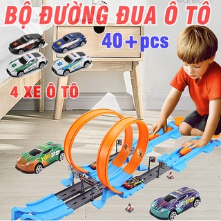 Mô hình lắp ghép đường đua siêu tốc gồm 4 xe ô tô mini và bộ ghép 2 đường đua bằng nhựa
