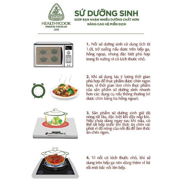 Nồi kho hấp luộc tiềm Sứ Dưỡng Sinh thân bầu Vesta 2 Quai 400ml , 850ml, 1,2L, 2L , 3L HealthyCook Minh Long I, Việt Nam