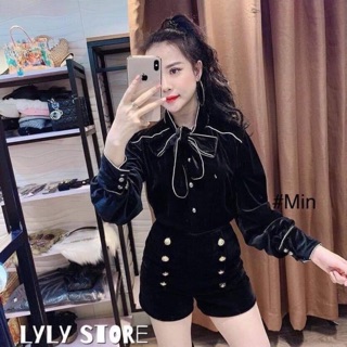 Set nhung áo nơ quần cúc đồng