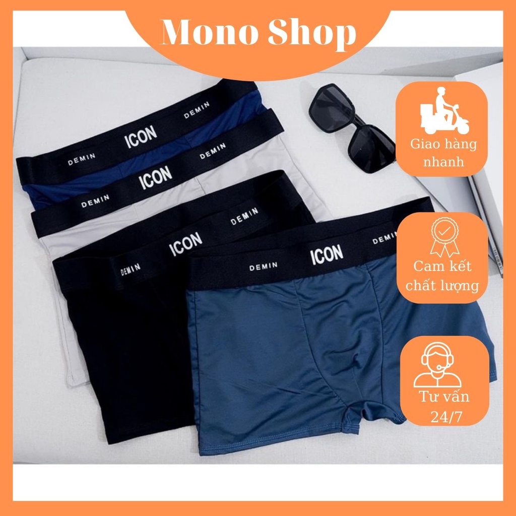 Set 4 Quần Lót Nam Boxer Thun Lạnh ICON, Quần Sịp Nam thun lạnh ICON Demin Co dãn 4 chiều Loại 1