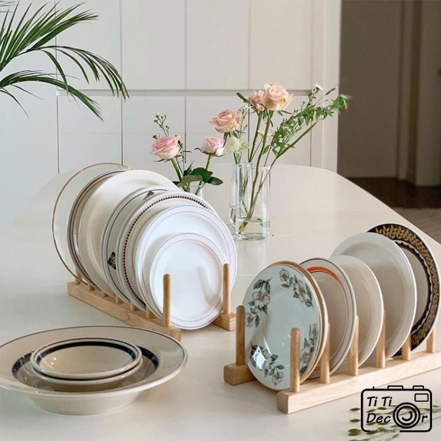 Giá phụ kiện bằng gỗ FREESHIP Trang trí bếp, ngăn kệ bát dĩa, đạo cụ chụp ảnh - Titi Decor