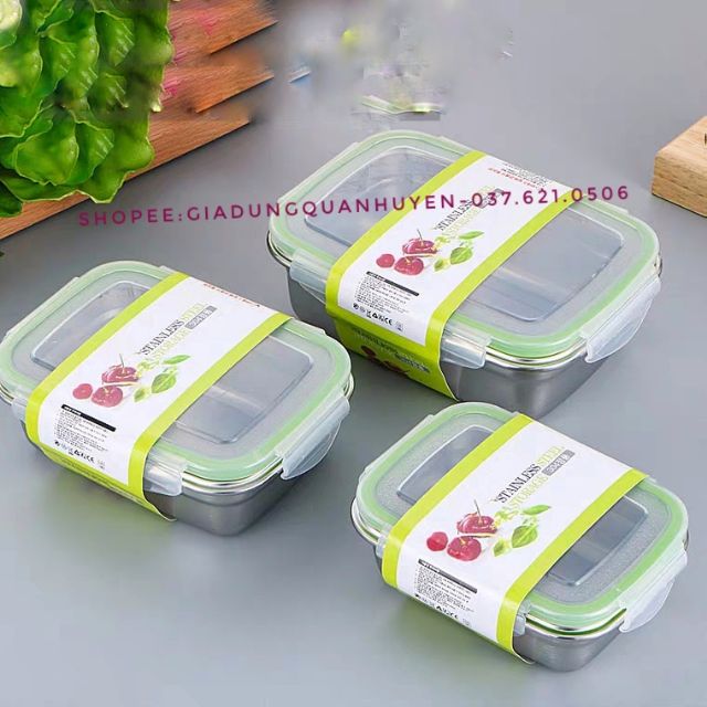 Bộ 3 Hộp đựng thực phẩm, hộp lạnh inox 304 chính hãng Hàn Quốc