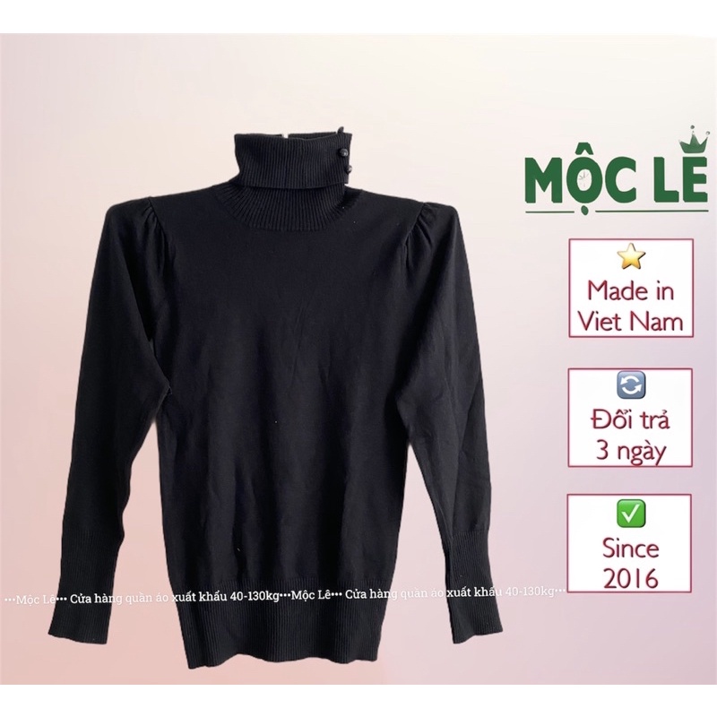 (40-60kg) Áo len tăm nút cổ lọ 7p bo tay vai phồng thu đông thời trang xuất nhật black turtleneck sweater