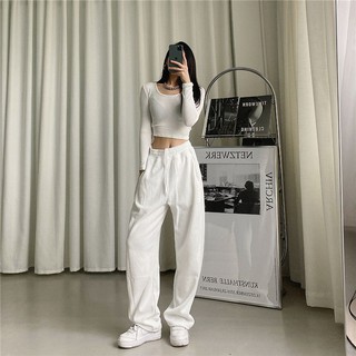 Quần thể thao lưng cao dáng rộng phối dây rút thời trang thu đông cho nữ