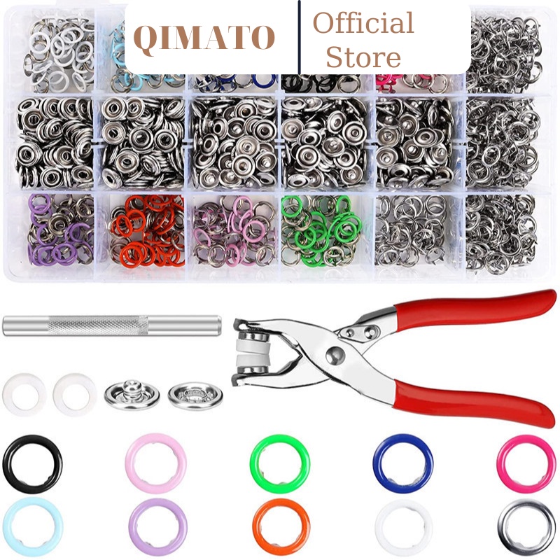 Combo hộp nhựa kìm bấm khuy áo kèm 400 chi tiết áo tiện dụng xinh xắn QIMATO