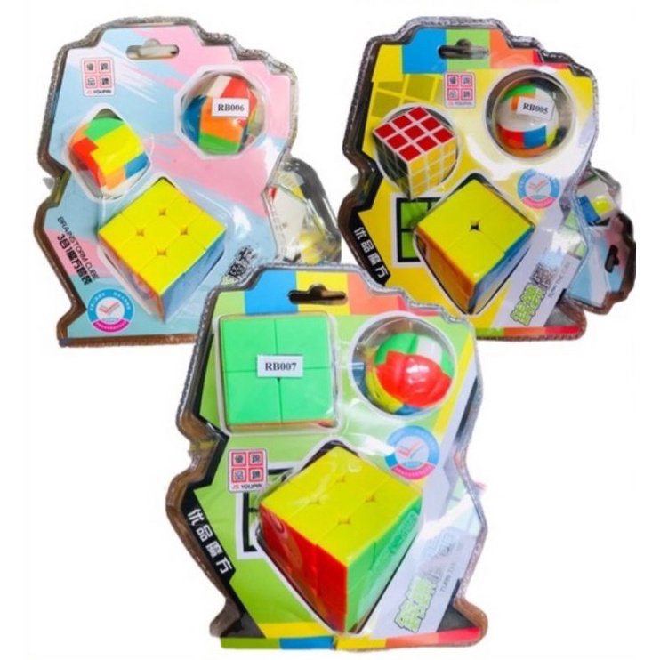 Bộ 3 Rubik + Móc Khóa - Vỉ Rubik Kèm Móc Khóa - Mô Hình Rubik