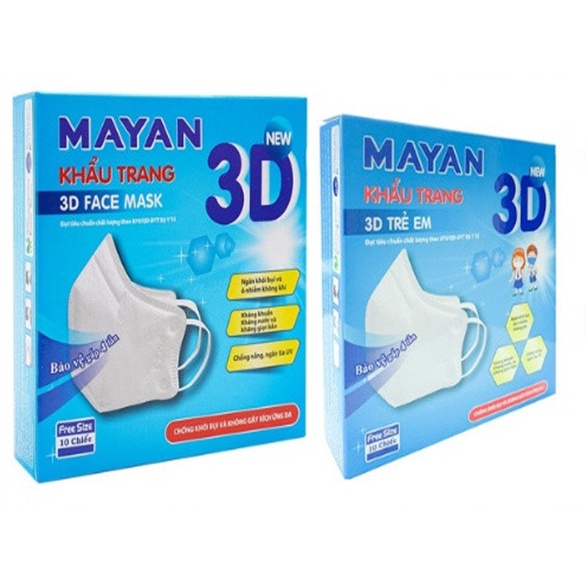 Khẩu trang cao cấp 3D Mayan Người lớn Hộp 10 cái màu xanh & trắng