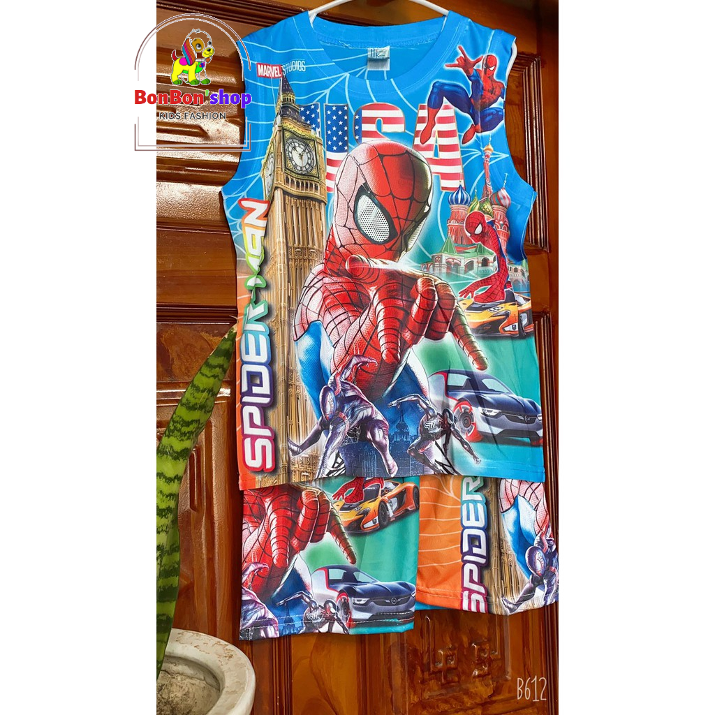 (Mã 3DSNN03 giảm 20%) Combo 3b siêu nhân nhện cho bé trai sát nách vải 3d thái mát lạnh 3-7T