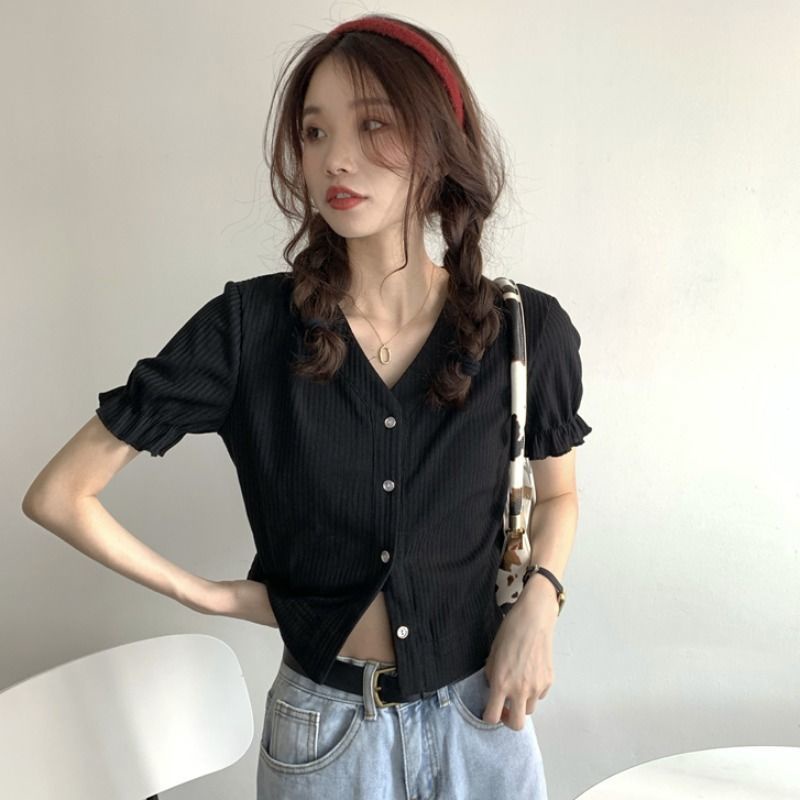 Áo Thun Tay Ngắn Màu Trơn Đơn Giản Cho Nữ 185295 Áo Thun Cổ Chữ v Form Rộng Kiểu Dáng Đơn Giản