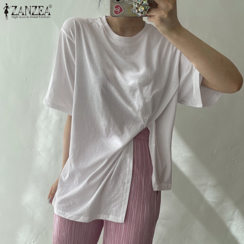Áo thun ZANZEA tay ngắn xẻ tà thời trang dành cho nữ