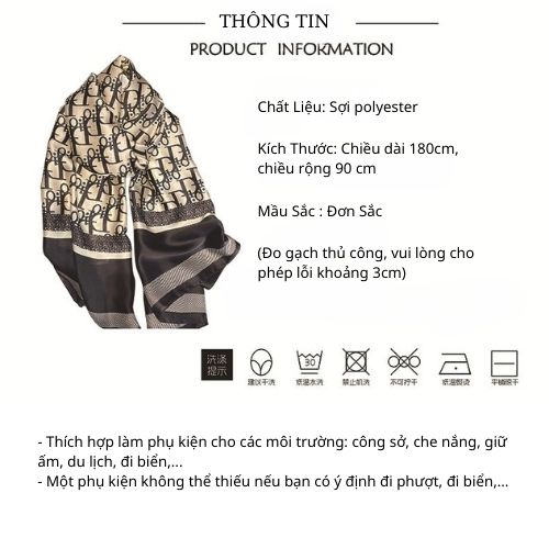 Khăn lụa choàng quàng cổ dáng dài đi biển Hot Trend họa tiết thanh lịch nhẹ nhàng size180x90 làm áo choàng