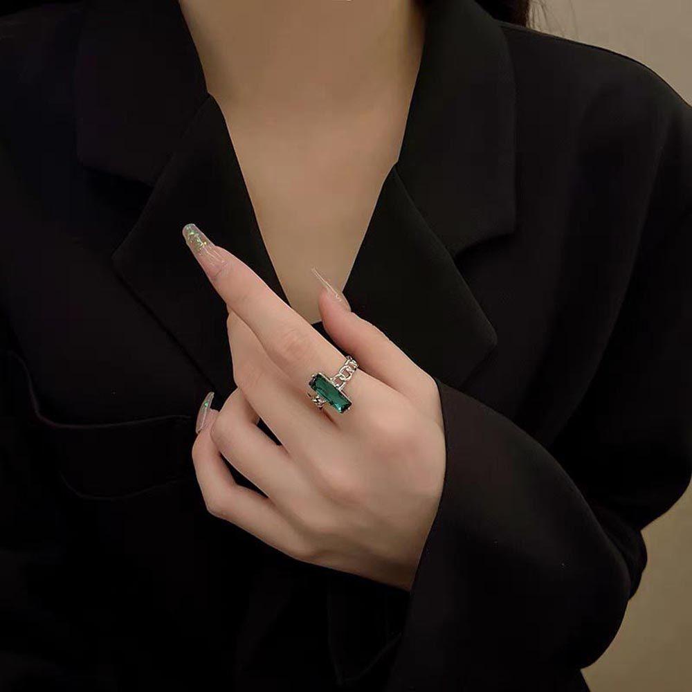 Nhẫn Hở Hình Vuông Màu Xanh Lá Phong Cách Vintage Dành Cho Nữ