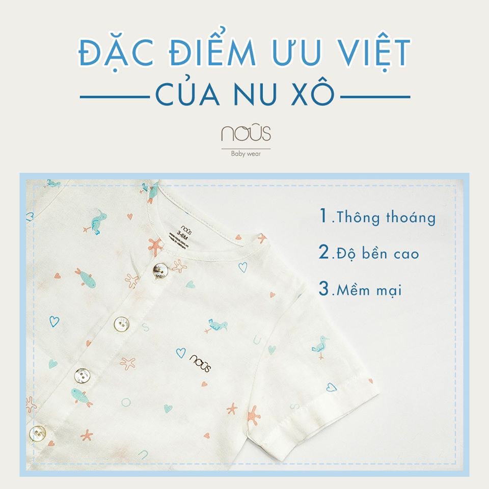 Bộ Quần Áo Cộc Nous Cài Thẳng Cộc Xô Vàng Gấu Bóng Bay NOUS (Size 3-6 Đến 9-12 Tháng)