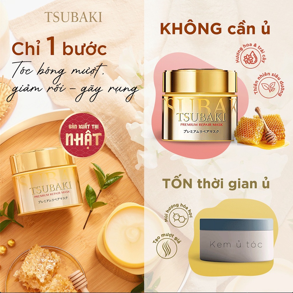 Combo 4 Món Tsubaki Gội Xả 490ml/Chai + Nạ Tóc 180g Và Xịt Dưỡng Tóc 220ml Phục Hồi Ngăn Rụng Tóc Premium Repair