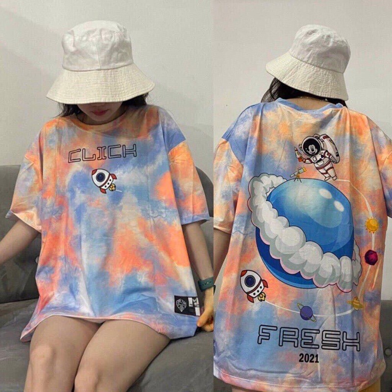 Áo thun loang màu cam họa tiết siêu chất form rộng oversize - kèm ảnh thật