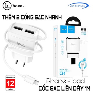 Bộ Sạc Nhanh Đa Năng Hoco C59 Tích Hợp Sẵn dây Iphone Và 2 cổng USB HÀNG LOẠI 1