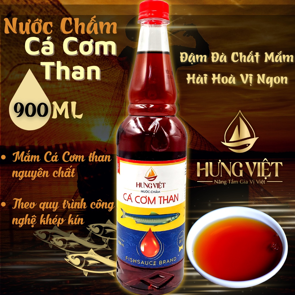Nước chấm Cá Cơm Than 900ML HưngViệt - Nước mắm Cá Cơm Than
