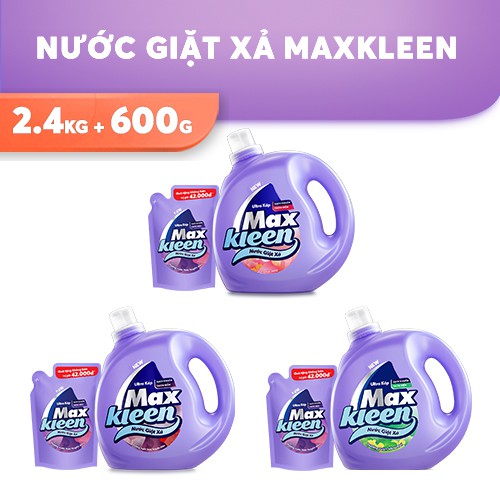Combo Chai Nước Giặt Xả MaxKleen 2.4 Kg + Túi Nước Giặt Xả MaxKleen Hương Huyền Diệu 600g