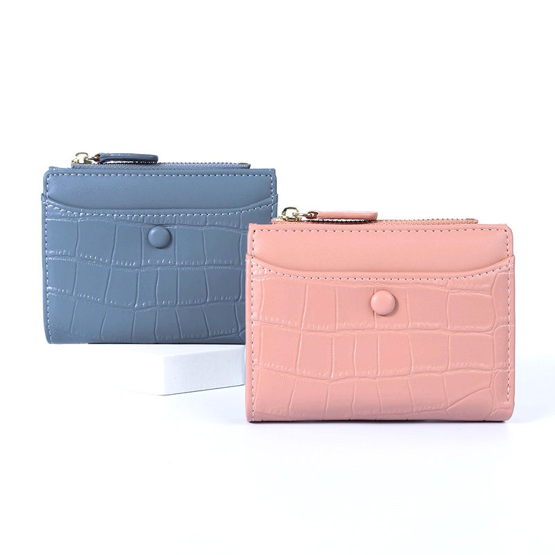 Ví ngắn PIERRE LOUES đựng thẻ/ tiền xu có khóa kéo họa tiết vân da thời trang cho nữ