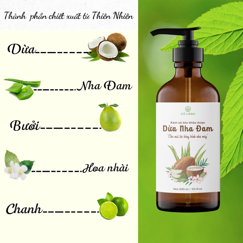 Dầu xả tóc thảo dược dừa nha đam Cỏ Lành 300ml - Dưỡng ẩm ,dưỡng tóc khoẻ không khô xơ, hỗ trợ giảm rụng tóc hiệu quả