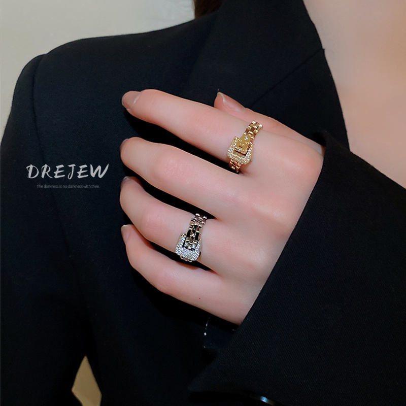 DREJEW Nhẫn kiểu rắn mạ vàng đính đá zircon thời trang chất lượng cao