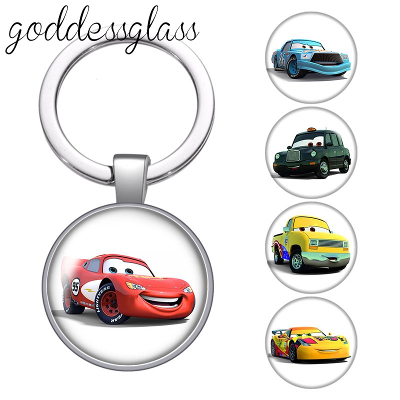 Disney Pixar Cars Lightning McQueen Mater Jackson kính cabochon móc khóa Túi móc chìa khóa ô tô Vòng