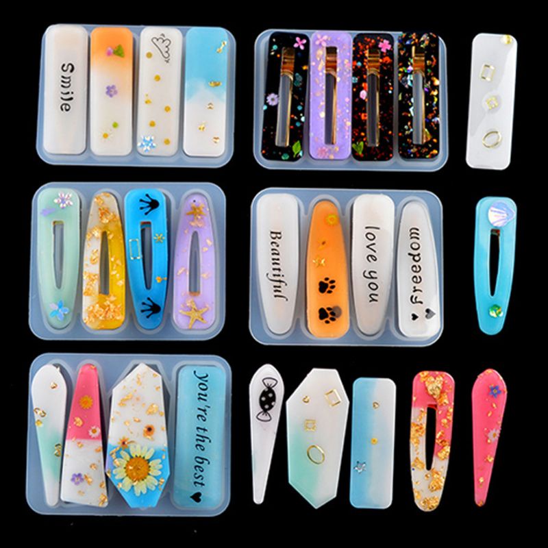Sa 1 Bộ Khuôn Silicone Làm Kẹp Tóc Đính Pha Lê Epoxy DIY