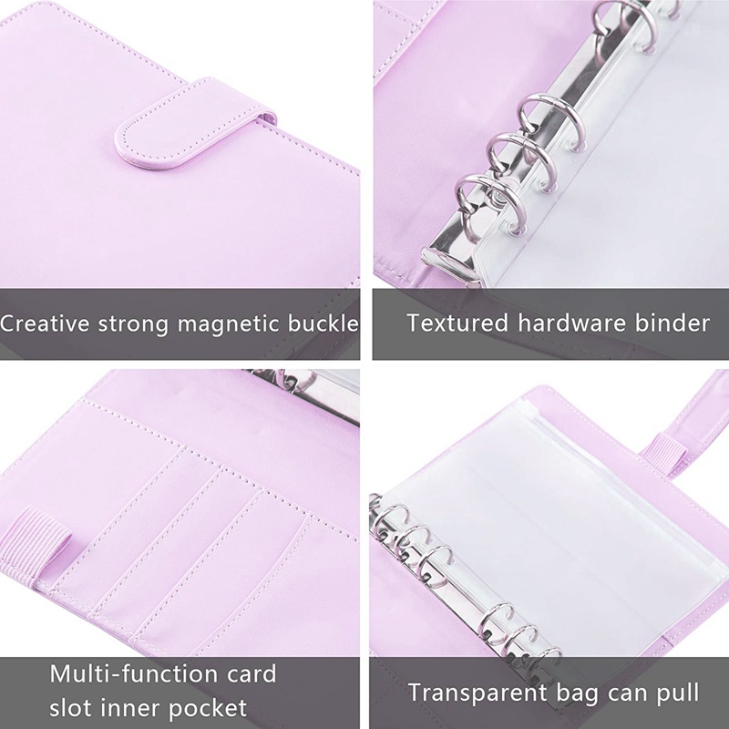 2 Bìa sổ tay A6 da pu với phụ kiện màu tím/xanh dương tùy chọn
