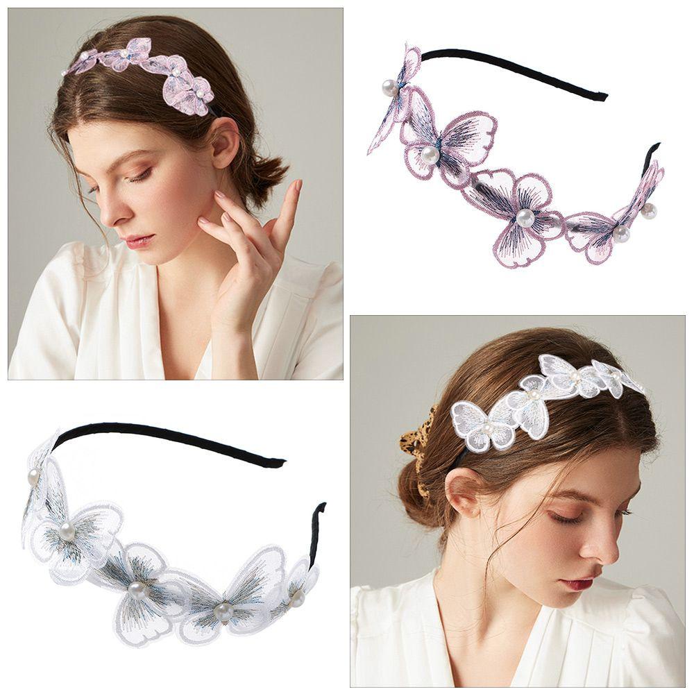 ORIENTLII Băng Đô Cài Tóc Hình Bướm Ba Chiều Phối Ren Phong Cách Pháp Dễ Thương Cho Nữ
