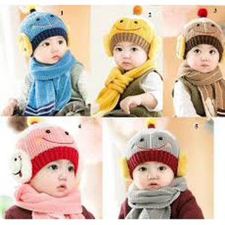 Set khăn mũ len mặt cười