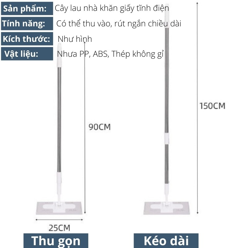 Cây Lau Nhà Khăn Tĩnh Điện Hút Bụi Tóc Và Loại Bỏ Mọi Bụi Bẩn Và Vết Dơ Cứng Đầu