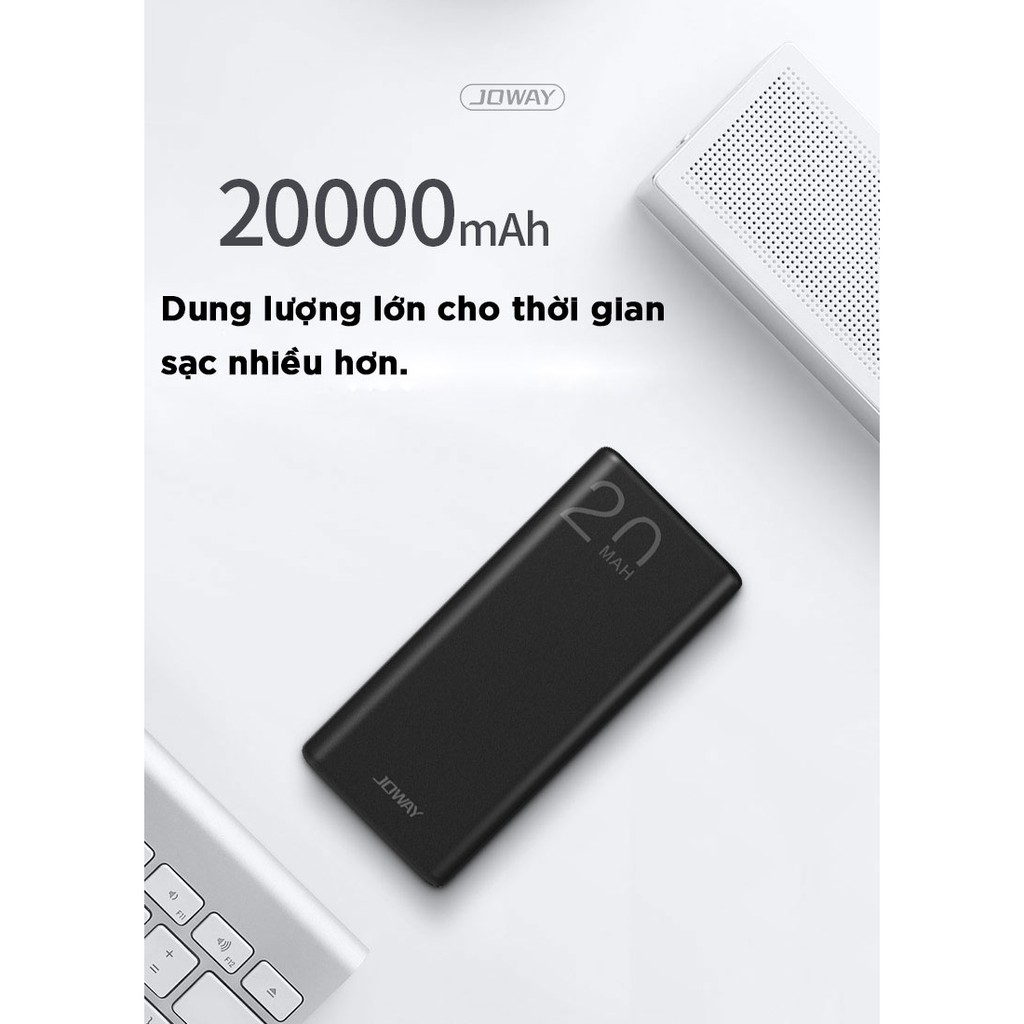 Pin sạc dự phòng 20.000mAh, hai cổng sạc 2.1A Joway JP192 cho các thiết bị iPhone, Android, máy tính bảng