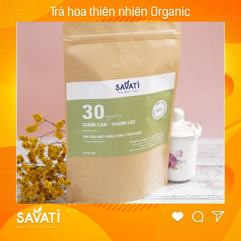  TRÀ SƠN MẬT HỒNG SÂM SAVATI - 30 ngày Giảm cân, Thanh lọc, Đẹp da, Ngủ ngon, Xả stress