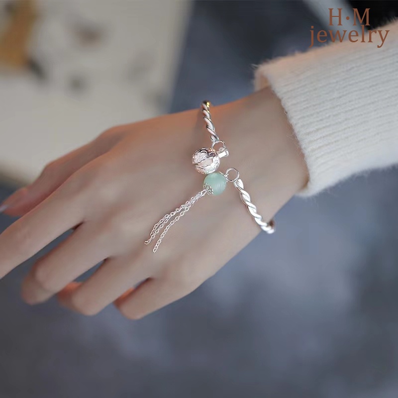 Vòng Tay One-Step Phối Tua Rua Xoắn Đính Đá Ngọc Bích Nhân Tạo Phong Cách Cổ Điển