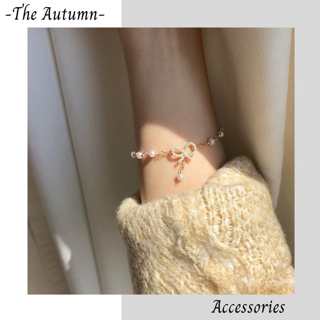 Vòng tay mạ vàng đính ngọc trai nhân tạo hình nơ phong cách hot trend Hàn Quốc cho nữ - The Autumn Accessories