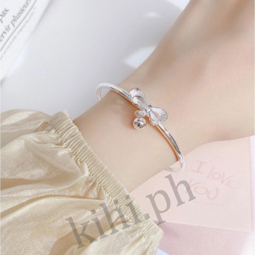 Kilii Vòng Tay Bạc Đính Nơ Và Chuông Thời Trang Cho Nữ