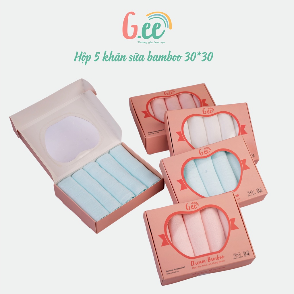 Set 5 khăn sữa sợi tre BAMBOO cao cấp, kháng khuẩn, mềm mịn, siêu thấm hút cho bé sơ sinh (30*30cm)