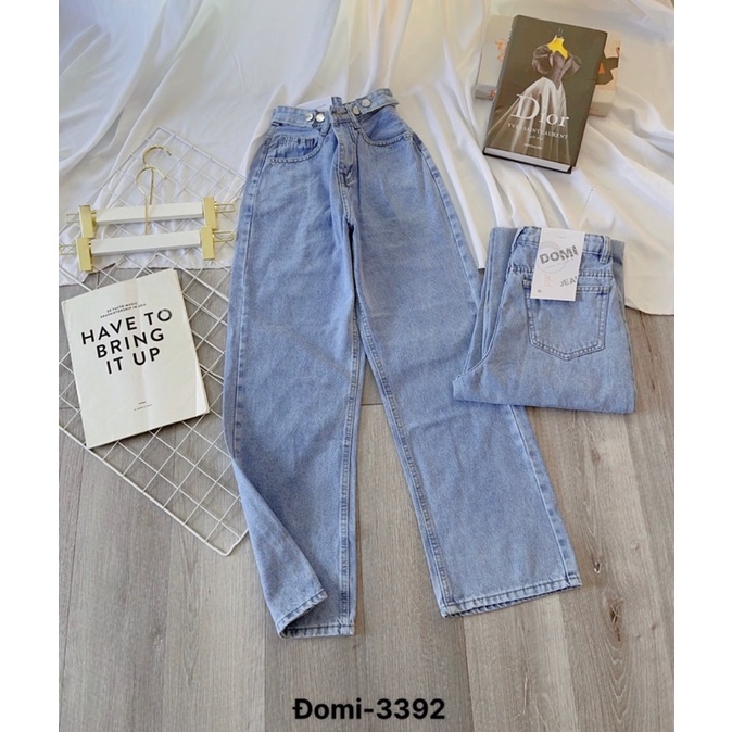 Quần suông ống rộng, quần baggy jean nữ Lê Huy Fashion màu xanh nhạt cạp điều chỉnh nút gài eo Ulzzang MS 3392
