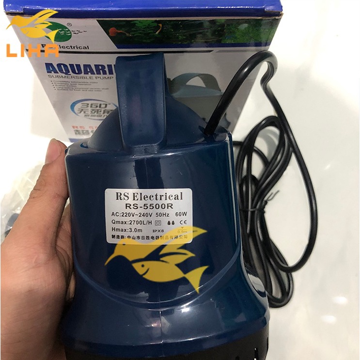 Máy Bơm Hút Cặn Hồ Cá RS-5500R (60W-2700L/H-3M) - Bơm Chìm 360 Độ