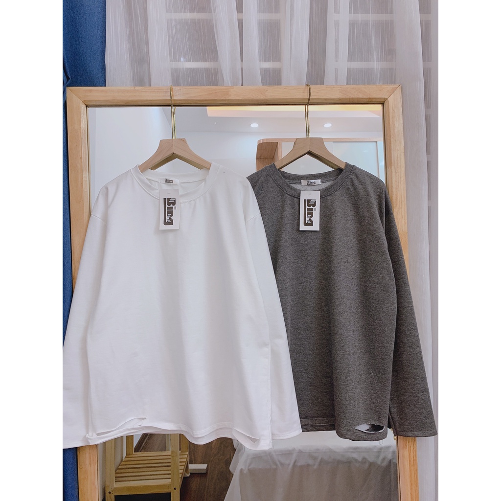 Áo sweater dài tay rách gấu Bingshop vải nỉ da cá dày dẹp freeship