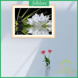 Tranh Thêu Trang Trí Thủ Công 5d Hình Hoa Sen Trắng 40x30cm (Hàng Có Sẵn)