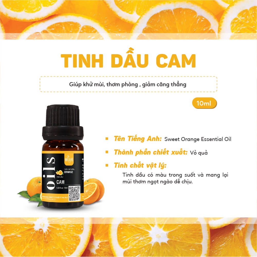 Tinh dầu xông Cam Haeva Cao Cấp, 100% Thiên Nhiên, giúp khử mùi, giảm căng thẳng, giúp ngủ ngon, Chai 10ml/30m/100ml