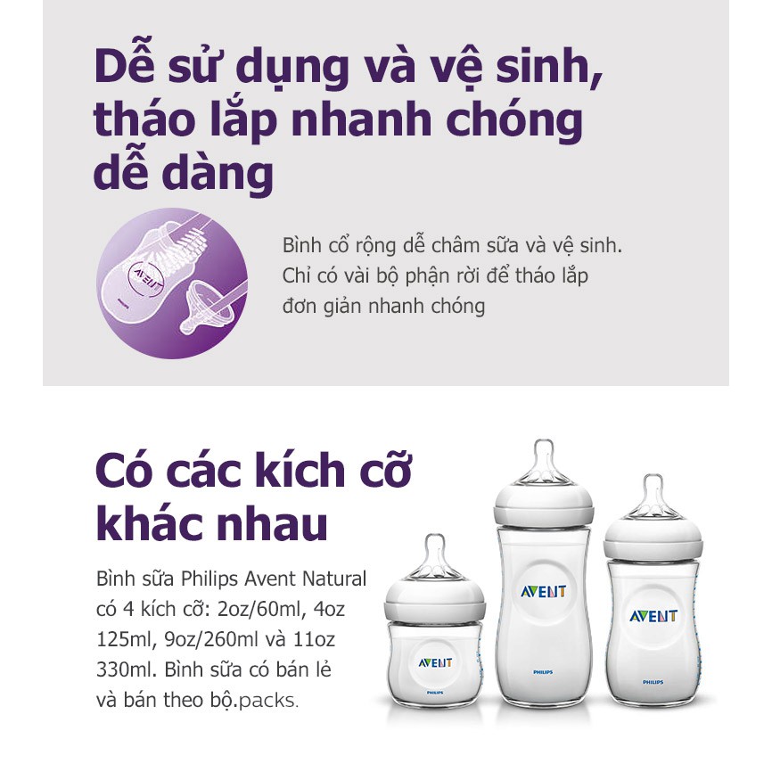 Bình sữa Philips Avent Natural nhựa PP BPA Free cổ rộng mô phỏng tự nhiên