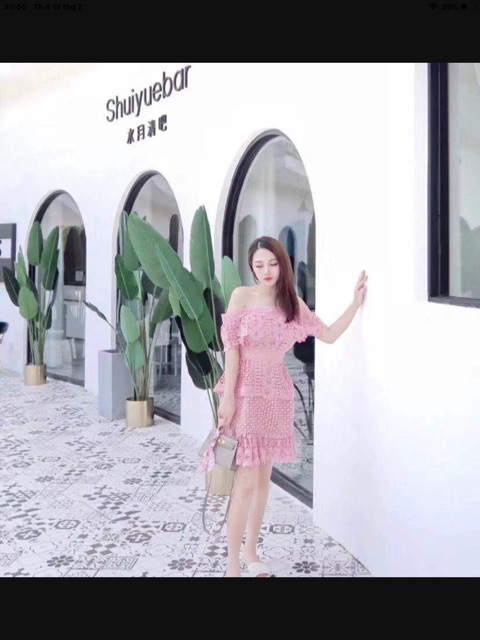 Đầm ren trễ vai hàng cao cấp Ảnh thật phía cuối