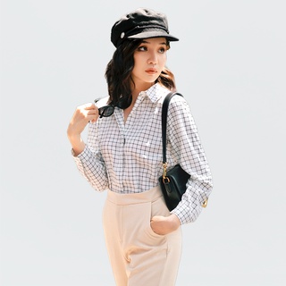 Áo sơ mi nữ dài tay White Checked ô vuông nhỏ