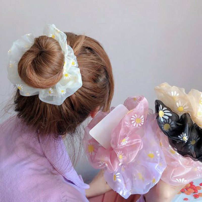 [HÀNG LOẠI 1] Scrunchies dây cột tóc vải lưới in hoa cúc nhỏ xinh xinh